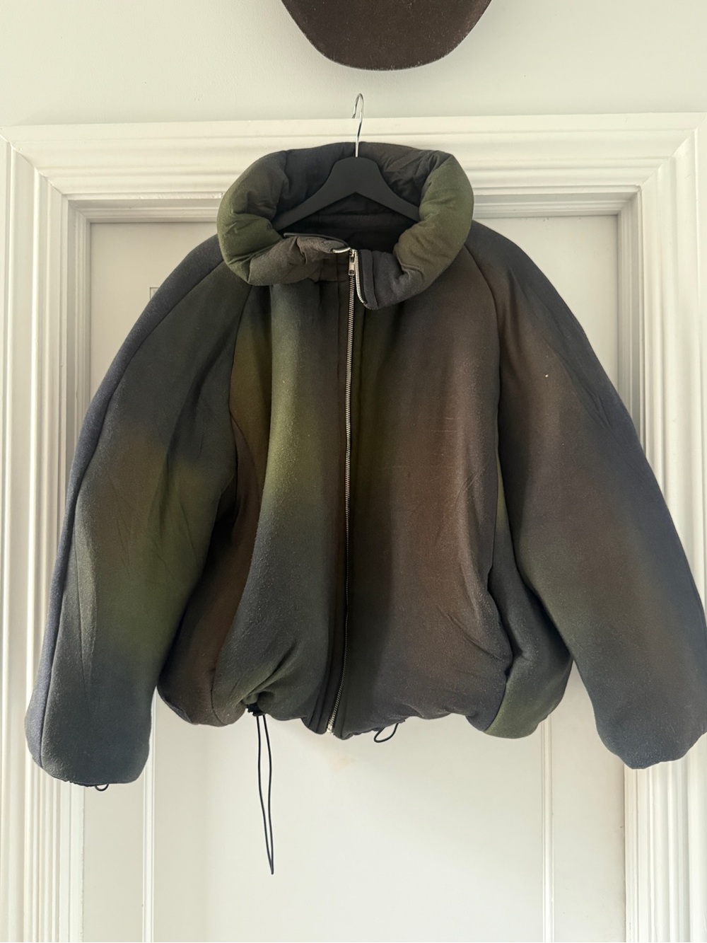 Women's Olive Green Short Puffer Jacket with High Collar